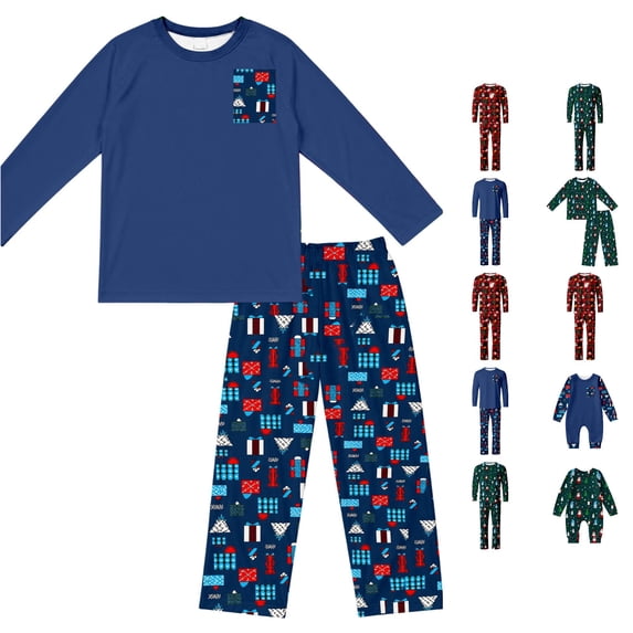 Family Christmas Pjs Round Neck Long Sleeves Comfy Pajamas Set 2 Piece Tops Pants Fall Pjs Matching Christmas Outfits