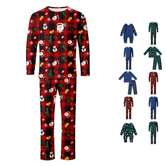 Family Christmas Pjs Round Neck Long Sleeves Cozy Pajamas 2 Piece Tops And Pants Winter Pajamas Family Christmas Outfits