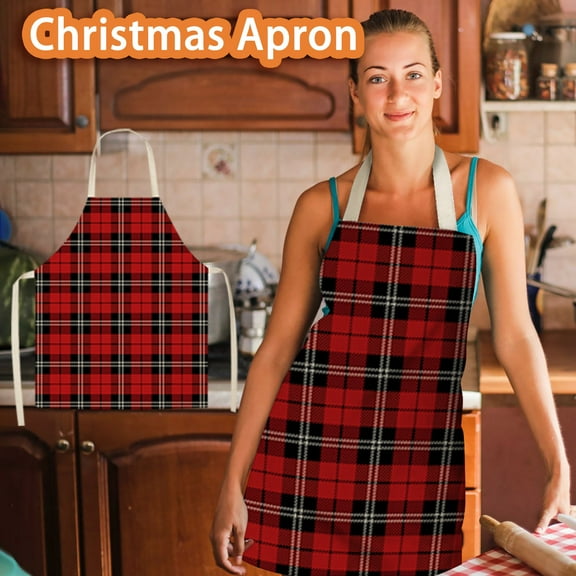 Family Christmas Print Apron for Adults, 100% Linen Kitchen Apron with Holiday Design for Cooking, Baking & Festive Decor，B