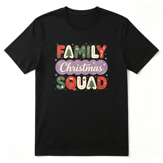Family Christmas Squad Slogan Retro Graphic Tee for Men and Women, Family Gift Holiday Gift Cotton Short Sleeves T-Shirt