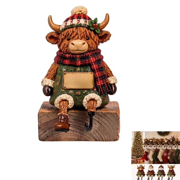 Family Christmas Stocking Holder Shelf Sitters, Christmas Stocking Stand Holder with Plaid Design, Hidden Hooks & Dangling Legs for Fireplace Mantel
