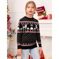 thumbnail image 1 of Family Christmas Sweater Crew Neck Reindeer Snowflakes Knitted Pullover for Kids, Black, Size 150, 1 of 6