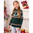 thumbnail image 1 of Family Christmas Sweater Crew Neck Reindeer Snowflakes Knitted Pullover for Kids, Green, Size 120, 1 of 6