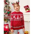thumbnail image 1 of Family Christmas Sweater Crew Neck Reindeer Snowflakes Knitted Pullover for Kids, Red, Size 160, 1 of 6