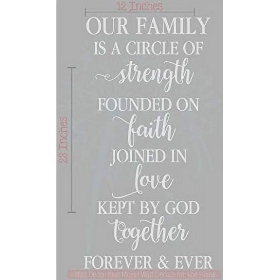 Family Circle Strength Faith Love Vinyl Lettering Home Decor Wall Decals 12x23-Inch Light Gray