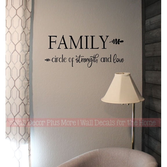 Family Circle of Strength and Love Wall Decal Quote – Family Quotes Wall Decor - Die-Cut Matte Finish Vinyl Wall Art Sticker - Inspirational Vinyl Decals- 23x10- Inch, Black
