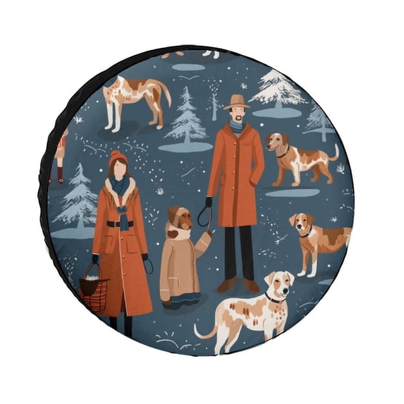 Family in Coats Wearing Santa Hats Camping Spare Tire Cover Personalized Family Members Waterproof Polyester Wheel Protectors Wheel Covers Fit for SUV Truck Travel Trailer 15inch
