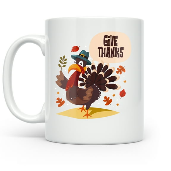 Family 11 oz Coffee Mug - Thanksgiving Turkey Design White Ceramic Gift