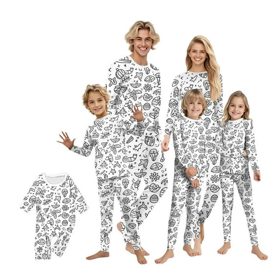 Family Colorable Pajamas Sets DIY Hand Painted Christmas 2 Piece Homewear Set Soft Xmas Coloring Holiday Pajama Set