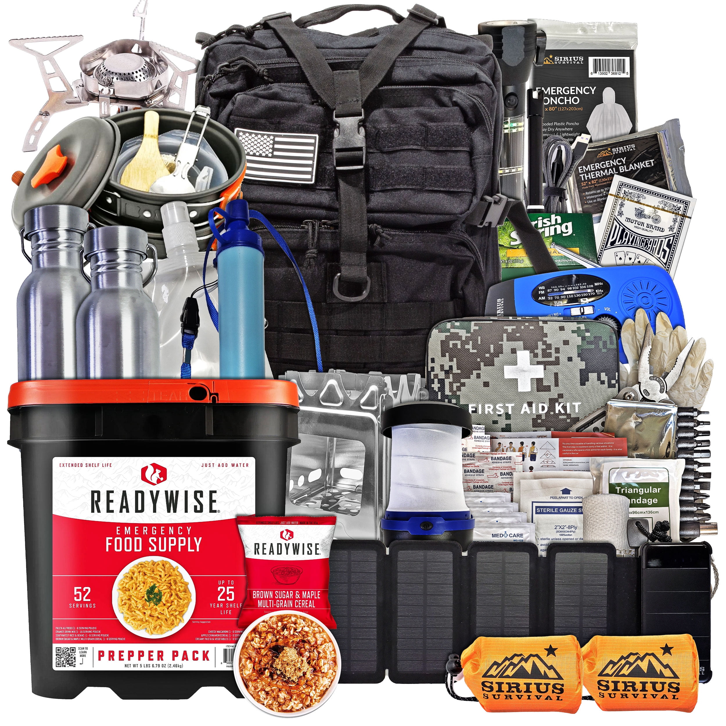 Family Comfort 72 Emergency Survival Kit/Backpack – 72 Hour for 2 People – Disaster Preparedness – Delicious ReadyWise Food, Gear, Lighting, First Aid, Tools & More - Black