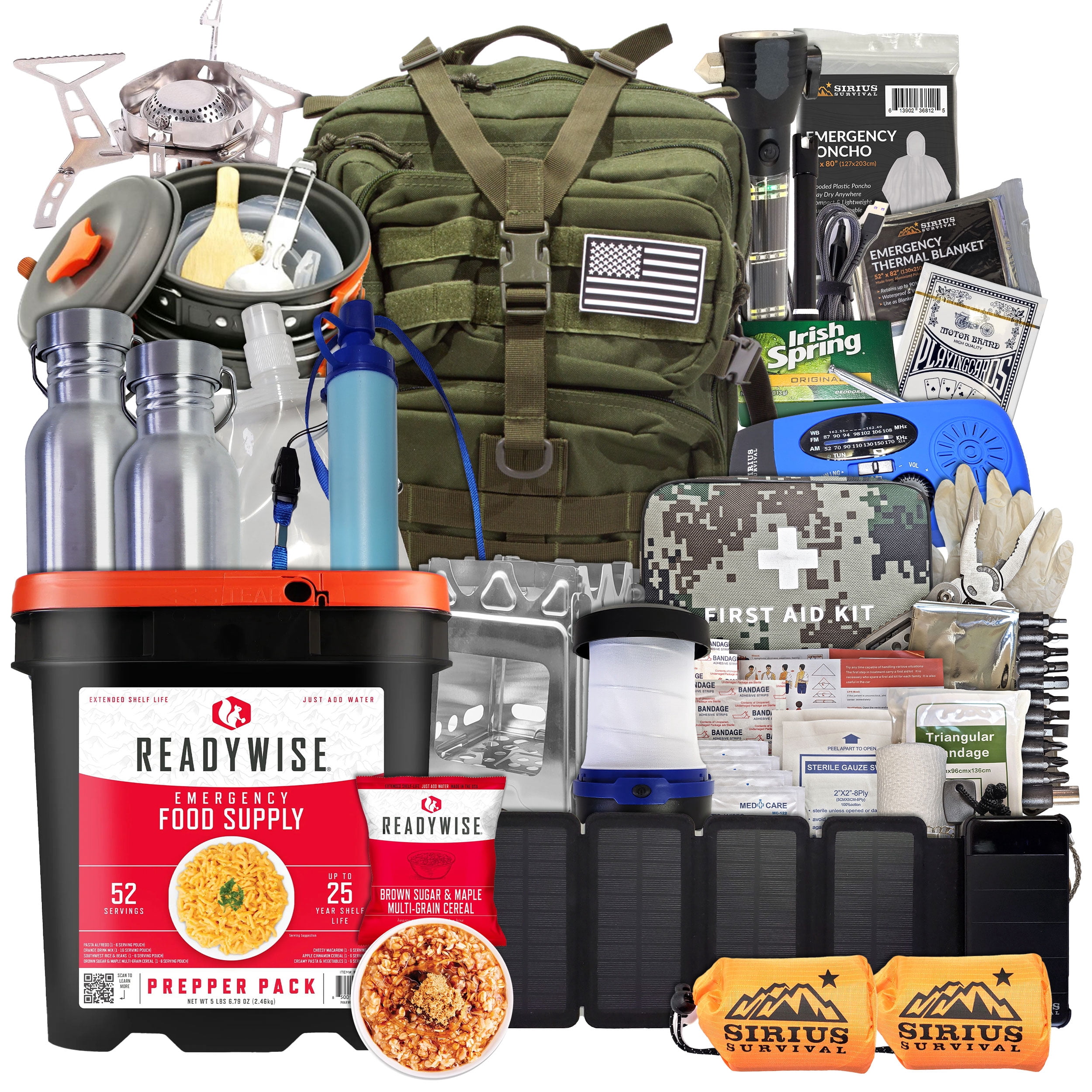 Family Comfort 72 Emergency Survival Kit/Backpack – 72 Hour for 2 People – Disaster Preparedness – Delicious ReadyWise Food, Gear, Lighting, First Aid, Tools & More - Olive Drab