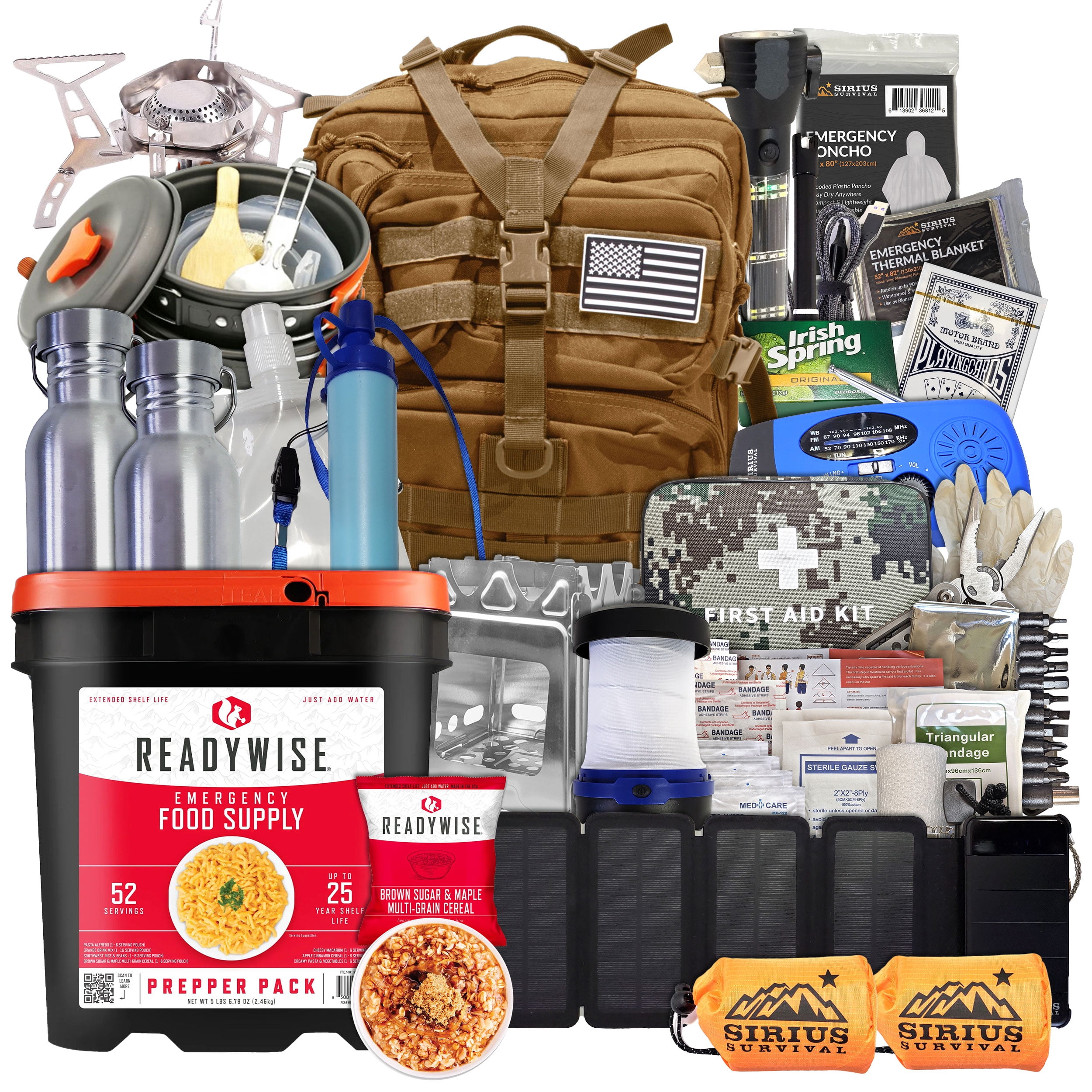 Family Comfort 72 Emergency Survival Kit/Backpack – 72 Hour for 2 People – Disaster Preparedness – Delicious ReadyWise Food, Gear, Lighting, First Aid, Tools & More - Tan