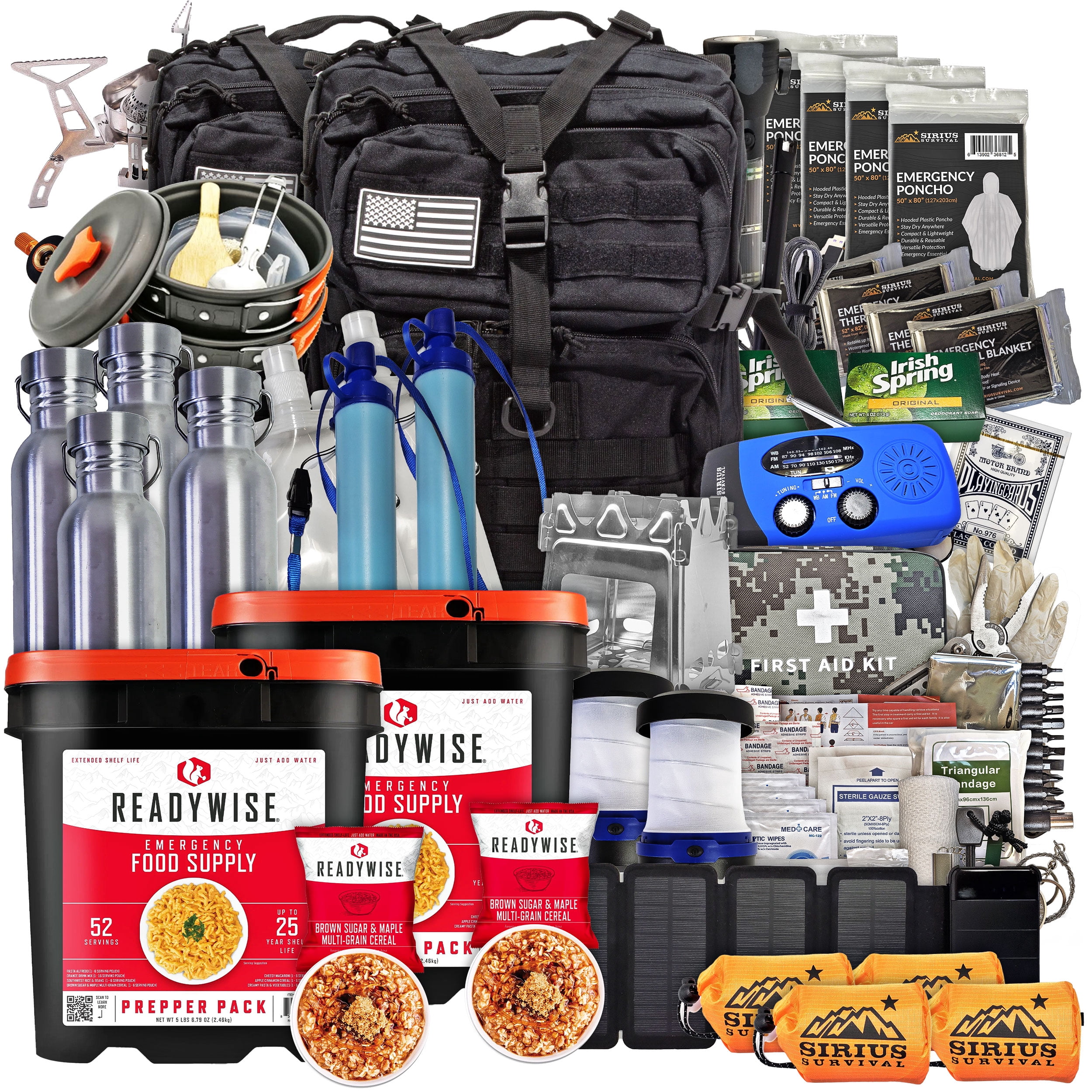 Family Comfort 72 Emergency Survival Kit/Backpack – 72 Hour for 4 People – Disaster Preparedness – Delicious ReadyWise Food, Gear, Lighting, First Aid, Tools & More - Black