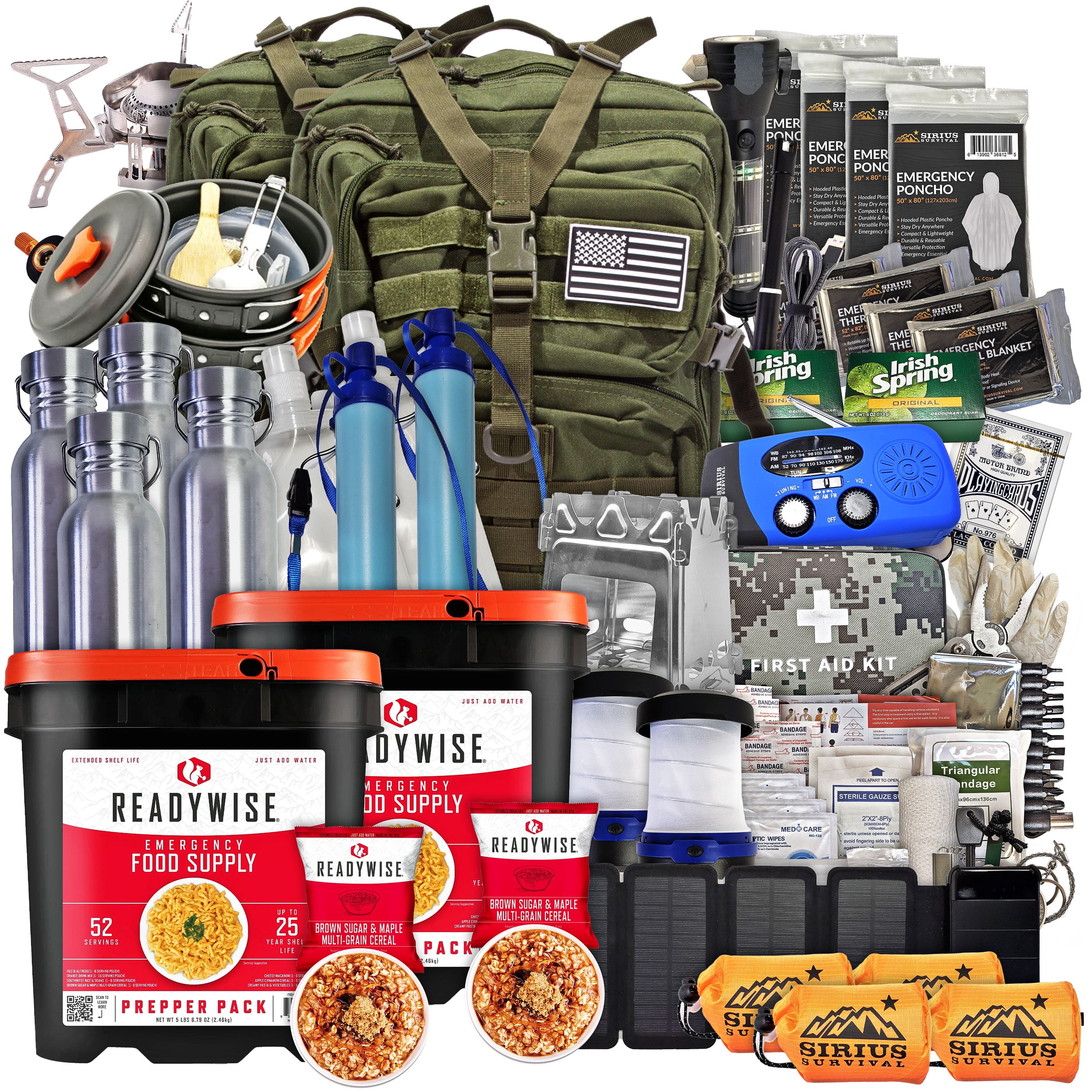 Family Comfort 72 Emergency Survival Kit/Backpack – 72 Hour for 4 People – Disaster Preparedness – Delicious ReadyWise Food, Gear, Lighting, First Aid, Tools & More - Olive Drab