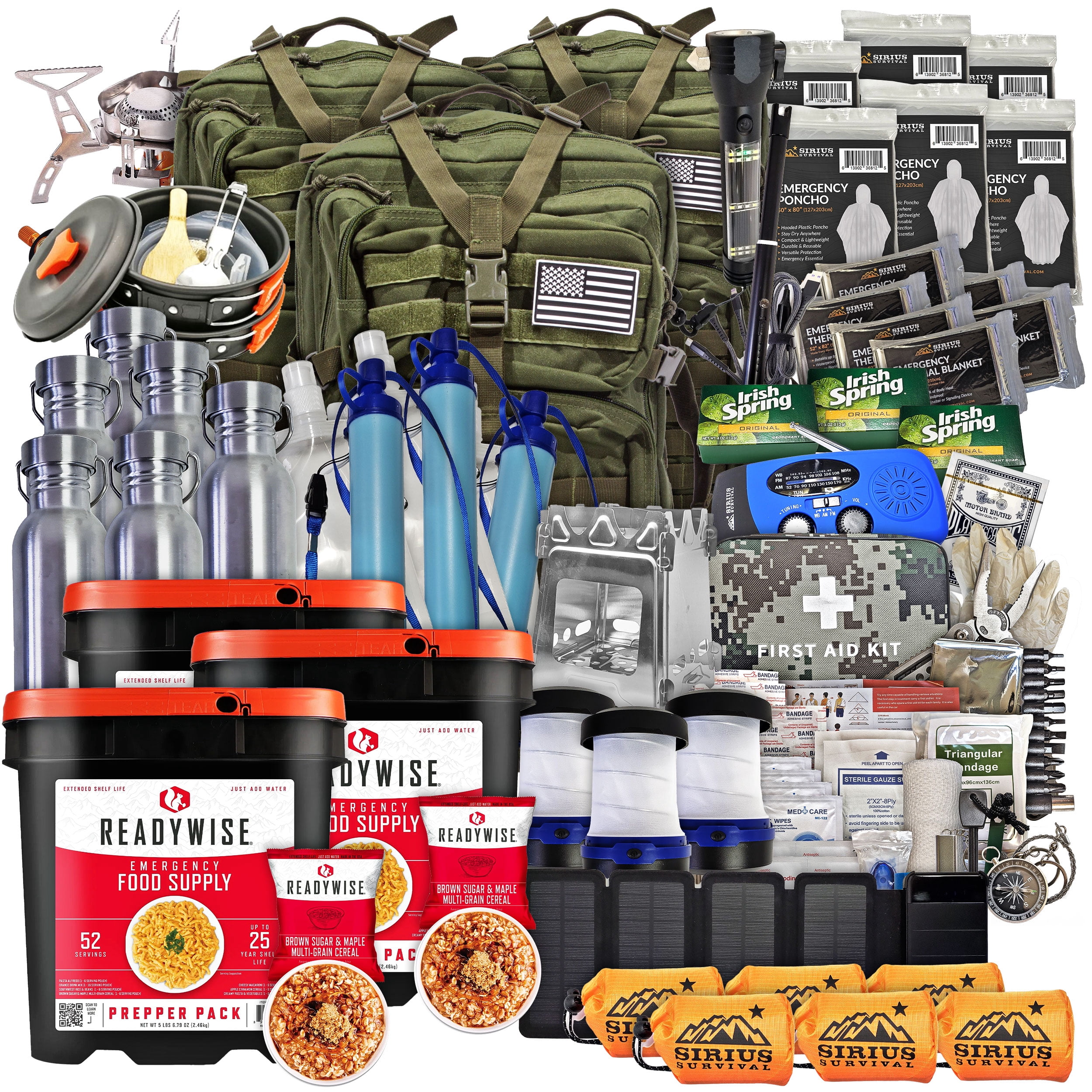 Family Comfort 72 Emergency Survival Kit/Backpack – 72 Hour for 6 People – Disaster Preparedness – Delicious ReadyWise Food, Gear, Lighting, First Aid, Tools & More - Olive Drab