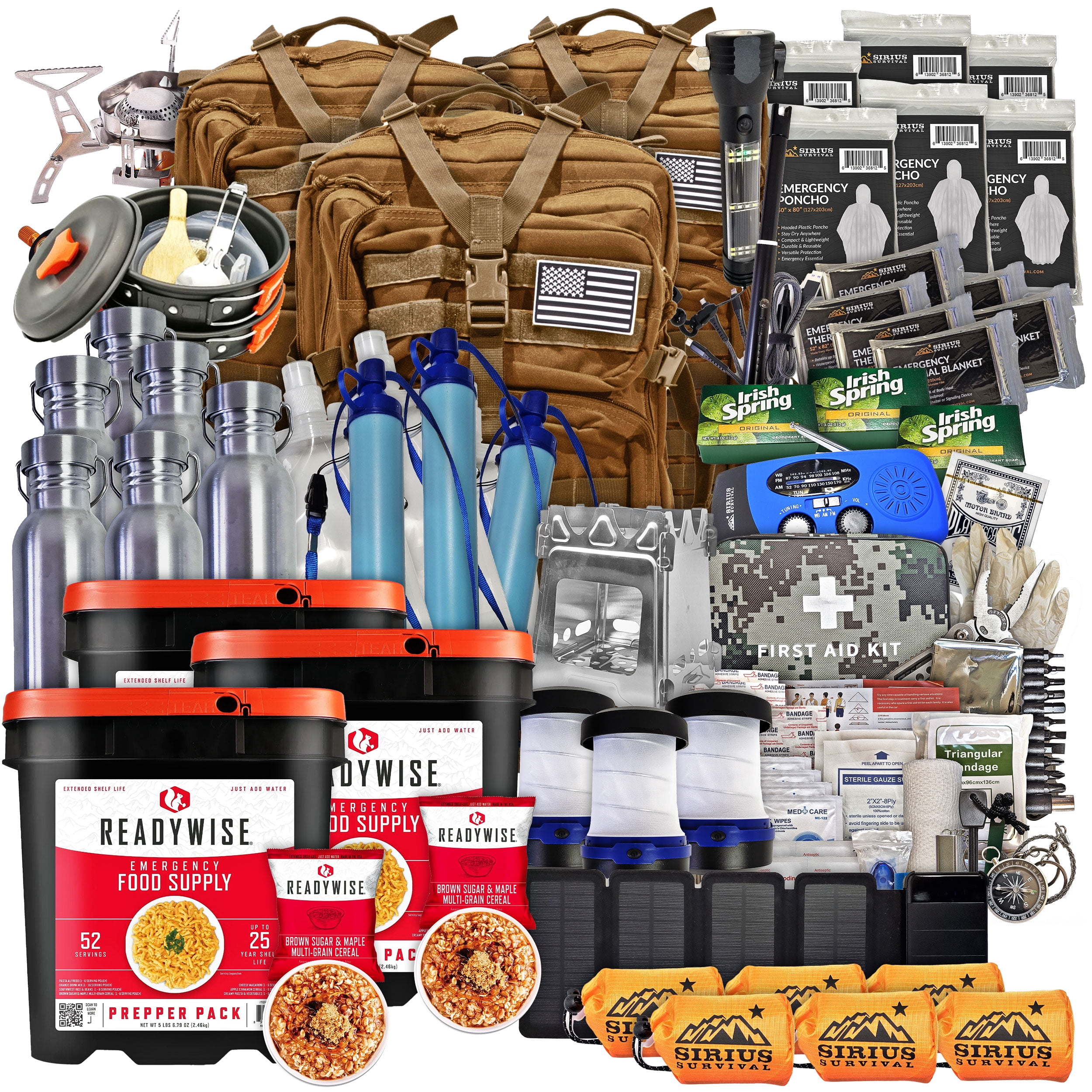 Family Comfort 72 Emergency Survival Kit/Backpack – 72 Hour for 6 People – Disaster Preparedness – Delicious ReadyWise Food, Gear, Lighting, First Aid, Tools & More - Tan