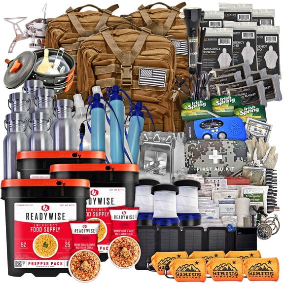 Family Comfort 72 Emergency Survival Kit/Backpack – 72 Hour for 6 People – Disaster Preparedness – Delicious ReadyWise Food, Gear, Lighting, First Aid, Tools & More - Tan