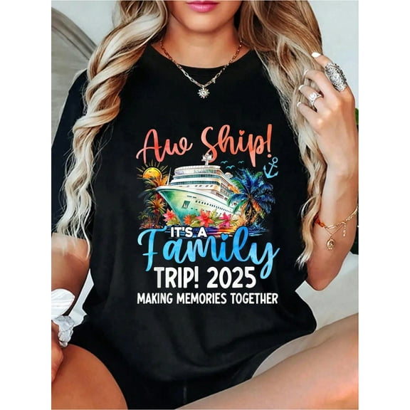 Family Cruise 2025 Family Matching Cruise Ship Vacation Trip T-Shirt - Lightweight & Breathable Spring & Summer Wear - Casual Short Sleeve 100% Cotton T-Shirt For Style And Comfort
