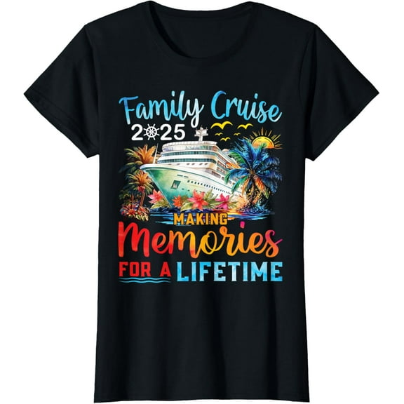Family Cruise 2025 Family Matching Cruise Vacation Party T-ShirtMen and women, Black T-shirt, size: Extra large