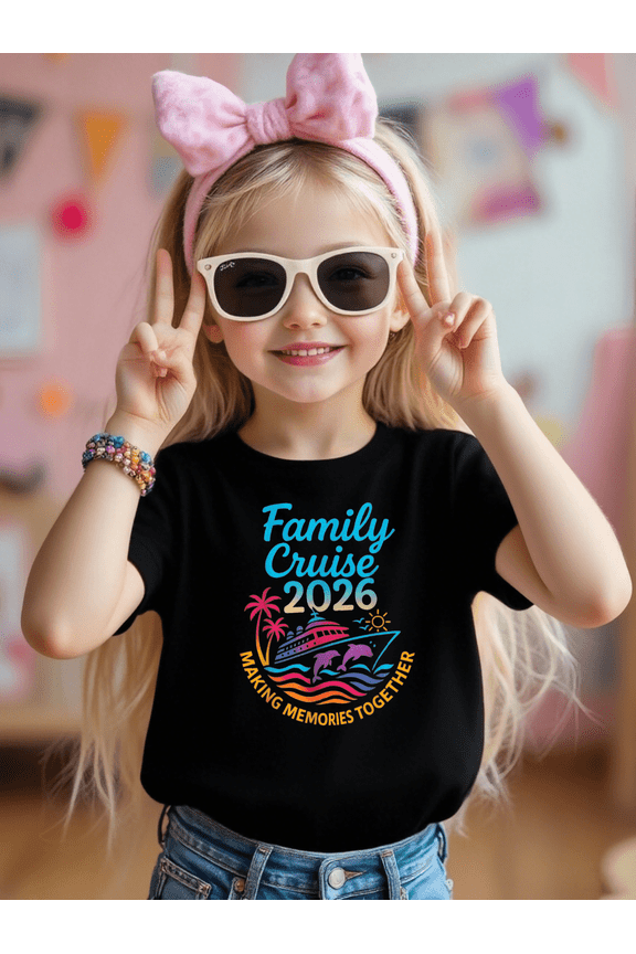Family Cruise 2026 Graphic Iron-On Print T-shirts,Suitable for Boys and Girls,Size 3Years- 13 Years