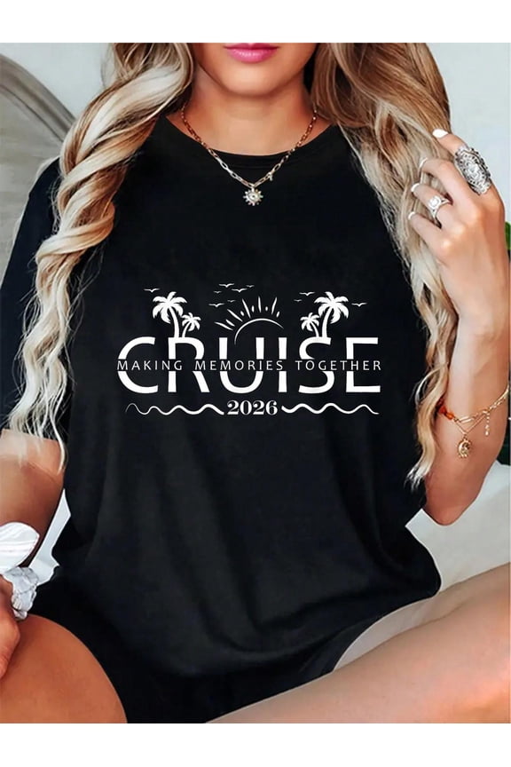 Family Cruise 2026 Making Memories Together Matching Group T-Shirt - 100% Cotton T Shirts for Women, Summer Tops Clothes,Suitable For All Seasons
