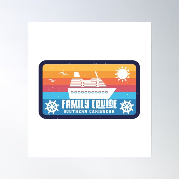 Family Cruise South Caribbean - Retro Style Poster Wall Art, Modern Wall Decor, 24x36 UNFRAMED