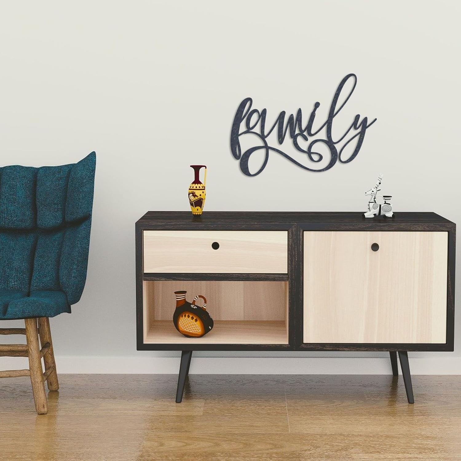 Family Cursive Metal Wall Art 18" X 12.7" Black