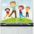 thumbnail image 1 of Family Curtains 2 Panels Set, Family Jumping on Grass at the Park Spring Mom Dad and Kids Parenthood States Print, Window Drapes for Living Room Bedroom, 55W X 39L Inches, Multicolor, by Ambesonne, 1 of 2