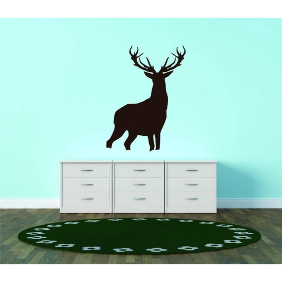 Family Cute Animal Wall Decal Decoration A Black Silhouette of a Deer with Antlers Lasts Years and Easily Removable - Size: 23 In(W) x 30 In(H)