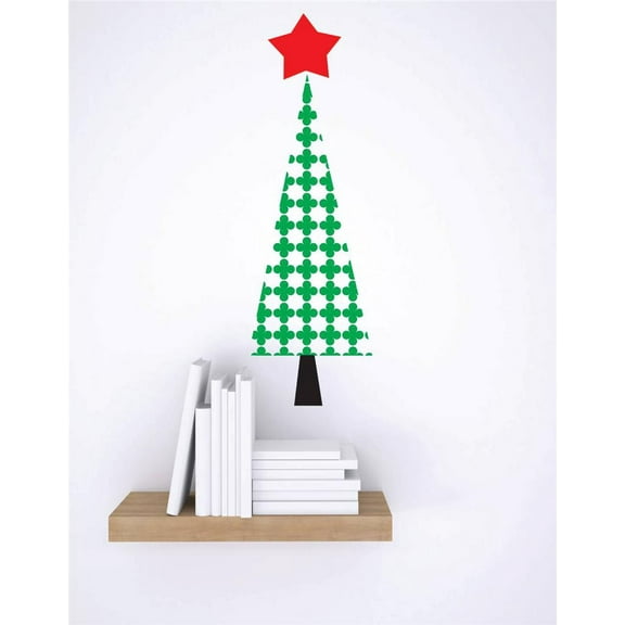 Family Cute Christmas Wall Decal Decoration Beautiful Christmas Tree with Cute Star on it Lasts Years and Easily Removable - Size: 5 In(W) x 10 In(H)
