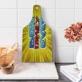 thumbnail image 1 of Family Cutting Board, Comic Book Style Best Family Ever Words on Abstract Cartoon Backdrop Graphic, Tempered Glass Cutting and Serving Board, Wine Bottle Shape, Blue Red Yellow, by Ambesonne, 1 of 5