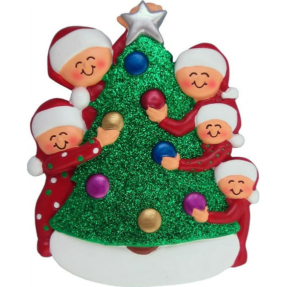 Family Decorating Tree 5 People Personalized Christmas Ornament DO-IT-YOURSELF