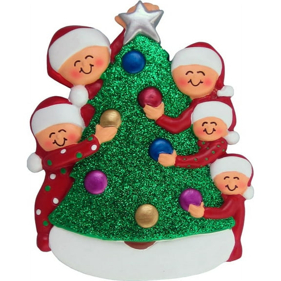 Family Decorating Tree 5 People Personalized Christmas Ornament DO-IT-YOURSELF