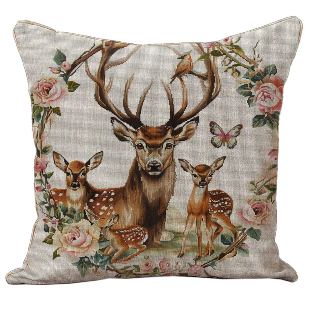 Family of Deer 11CT DIY Stamped Cross Stitch Pillow Kits Embroidery