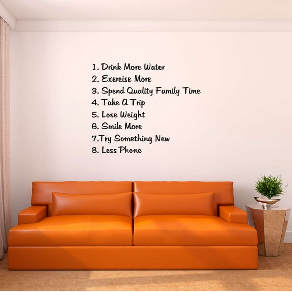 Family Drink More water Exercise More Inspirational Quotes & Sayings Wall Decal Decoration Take a Trip Loose Weight Motivational Lettering Lasts Years and Easily Removable - Size: 20 In(W) x 16 In(H)