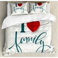 thumbnail image 1 of Family Duvet Cover Set, Love and Family Theme Design with Red Heart Hand Writing Modern Typography, Decorative 3 Piece Bedding Set with 2 Pillow Shams, Queen Size, Slate Blue Red White, by Ambesonne, 1 of 3