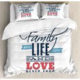 thumbnail image 1 of Family Duvet Cover Set, Vintage Greeting Card Inspired Design with a Words About Family and Love, Decorative 3 Piece Bedding Set with 2 Pillow Shams, King Size, Black Pale Blue Red, by Ambesonne, 1 of 3