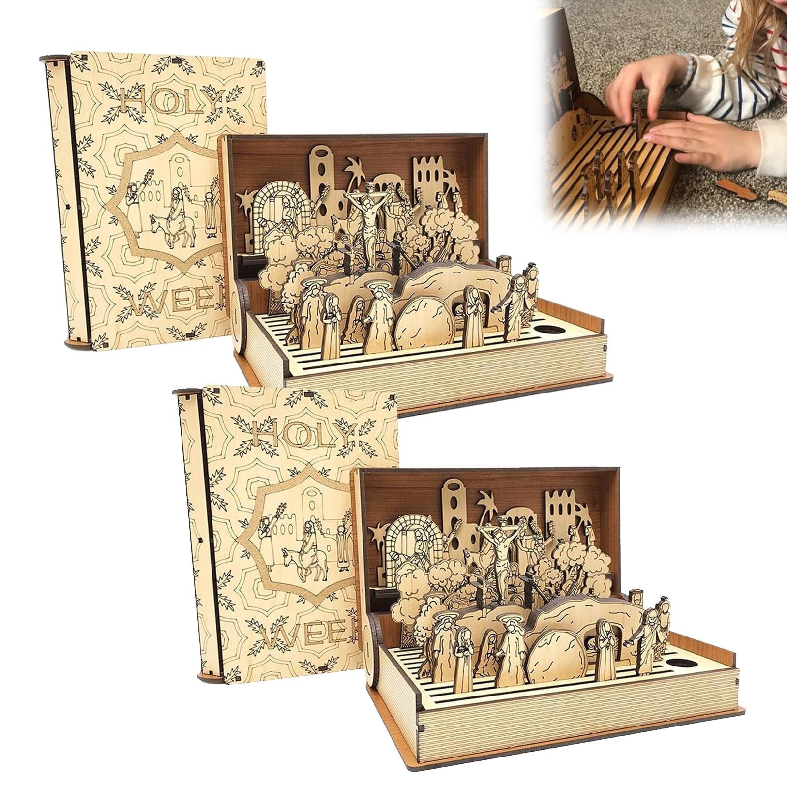 Family Easter Holy Week DIY Resurrection Scene Book Kit - Wooden Handmade Easter Story Display
