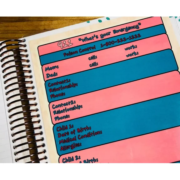 Family Emergency Information Two-Sided Dashboard 4 Use With Erin Condren Planner