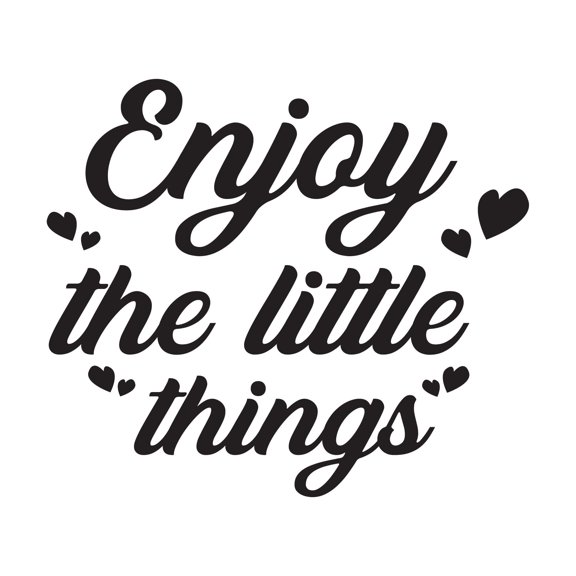 Family Enjoy The Little Things Empowering Quote Wall Decal Decoration Beautiful Cursive Handwiritng Cute Hearts Lasts Years and Easily Removable - Size: 20 In(W) x 18 In(H)