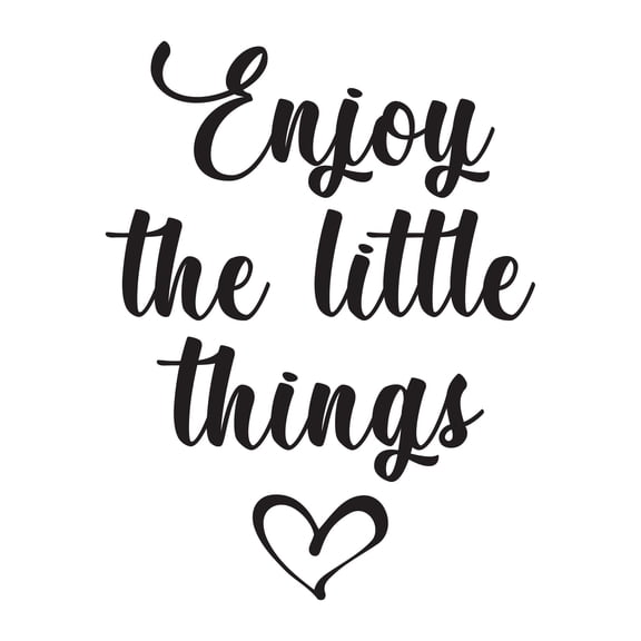 Family Enjoy The Little Things Empowering Quote Wall Decal Decoration Cute Little Heart Cursive Handwiritng Lasts Years and Easily Removable - Size: 8 In(W) x 10 In(H)