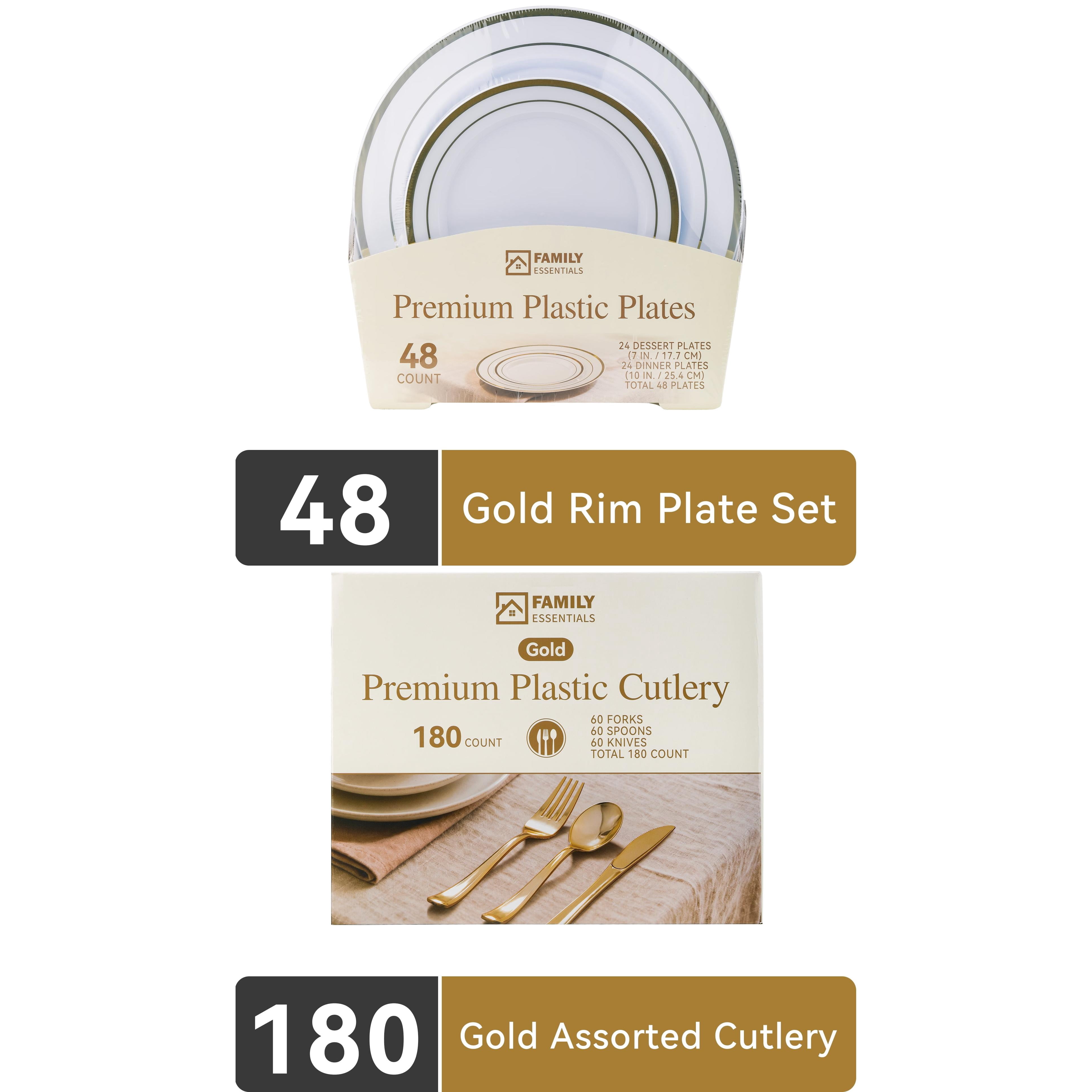 Family Essentials Premium Plastic Plates 48CT & Cutlery 180CT set