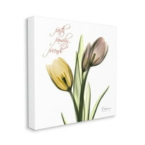 Family Faith Friends Phrase Pink Yellow Tulip Flowers Botanical & Floral Gallery-Wrapped Canvas Print Wall Art, 17x17