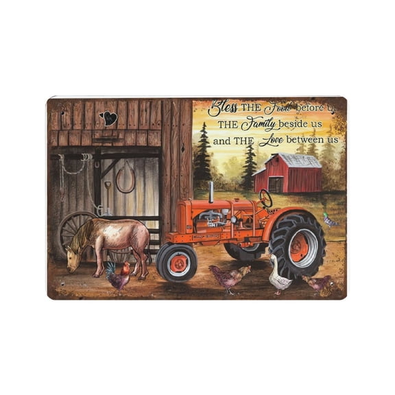 Family Farm tin sign, Farmhouse Decor, Farmer Gift, Donkey Chicken Tuck Barn Art Print, Family Beside Us,Retro style, farmhouse decoration, home, bar, restaurant, garage, tin sign 5.5x 8 inches