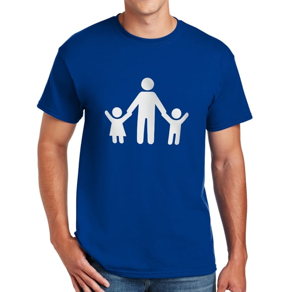 Family Father Holds Children Hands Graphic Design Men's Big Size Cotton Polyester DryBlend T-Shirt - Royal 5XL