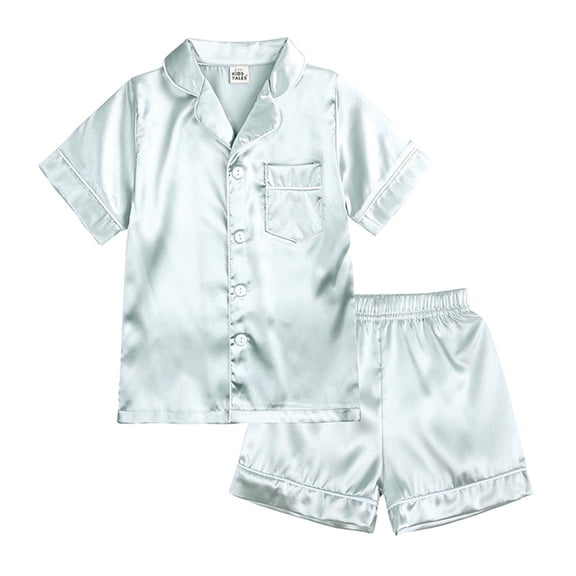 Family Feeling Boy Girl Pajamas Sets Solid Short Sleeve Silky Pjs Button-Down Kids Sleepwear Pant Pjs Sleepwear Outfits Loungewear Child PJS for Kids Girls 10-11 Years