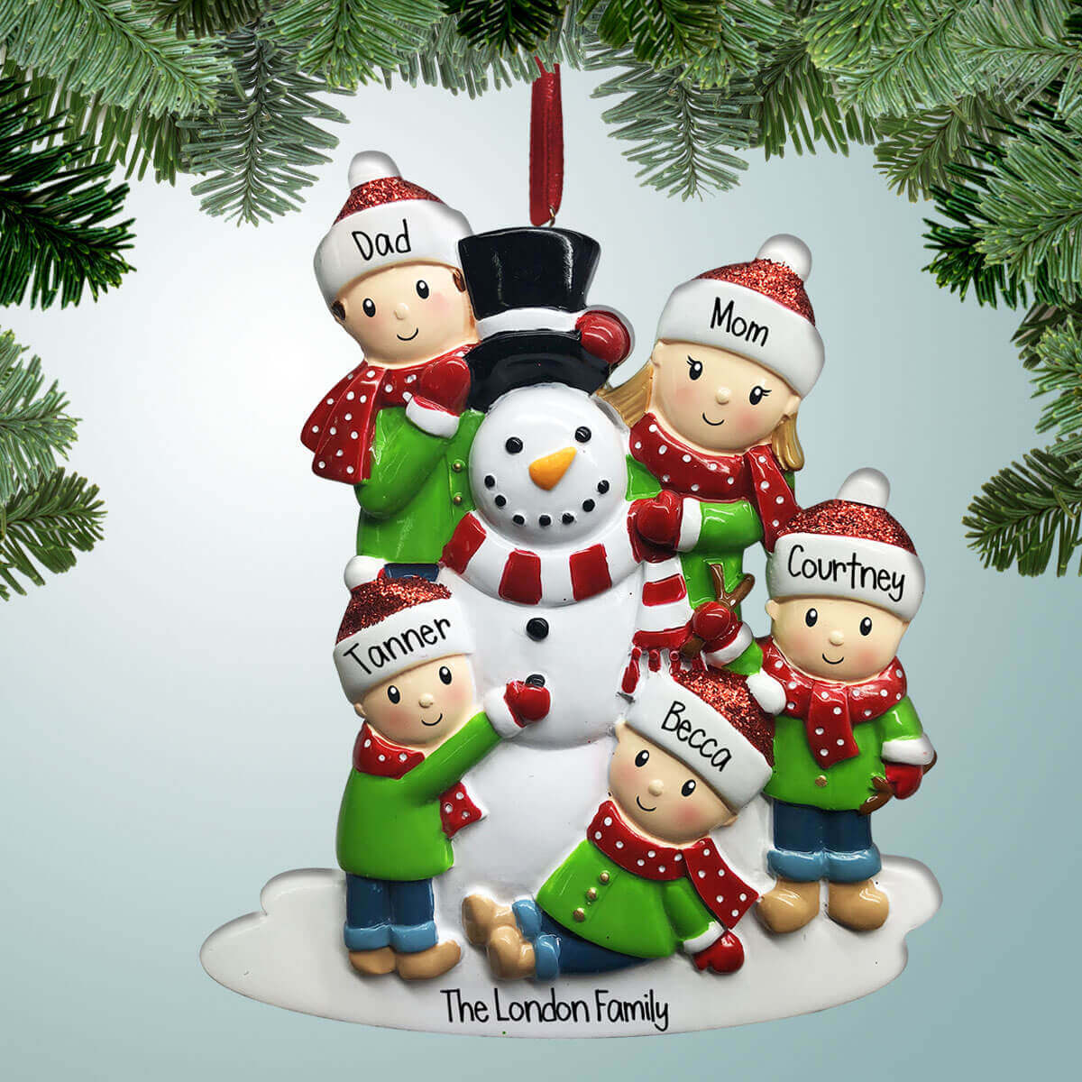 Family with Finished Snowman - 5 - Personalized Christmas Ornament ...