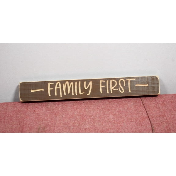 Family First Wood Sign Home Decor 12"X2"