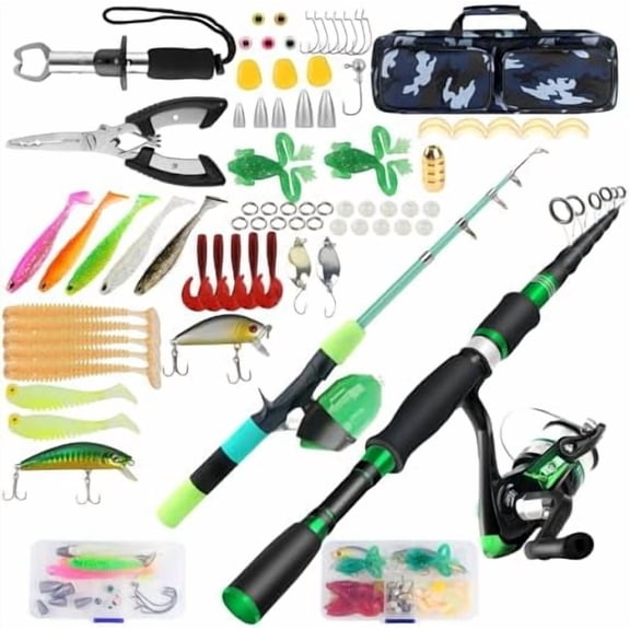 Family Fishing Pole Combo, 2PCS Portable Parent-Child Travel Fishing Kit, 6.89FT 4.92FT Telescopic Fishing Rod Spinning Reel Spincast Reel Baits Pliers Fish Lip Gripper Gift for Adults Kids Youth