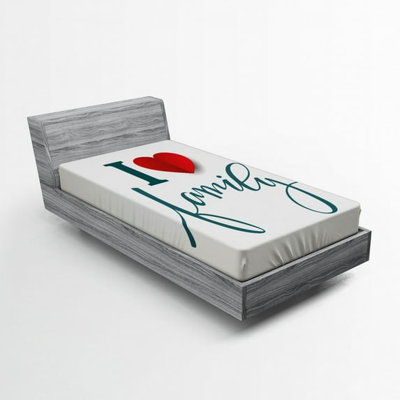 Ambesonne Modern Fitted Sheet, Love and Family Heart, Twin XL Size, Slate Blue Red White